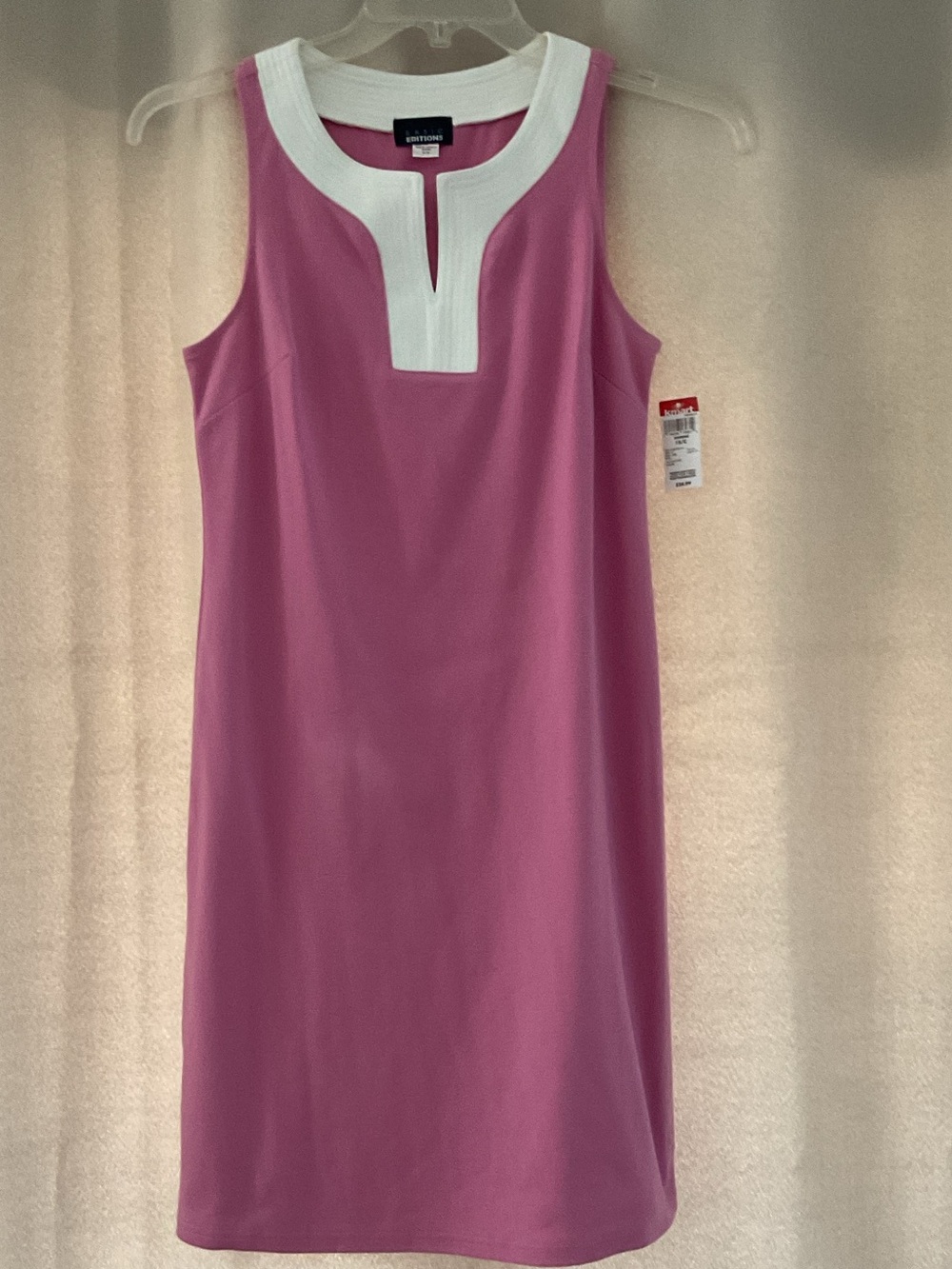 Basic Editions Pink Shift Dress with White Trim NWT
